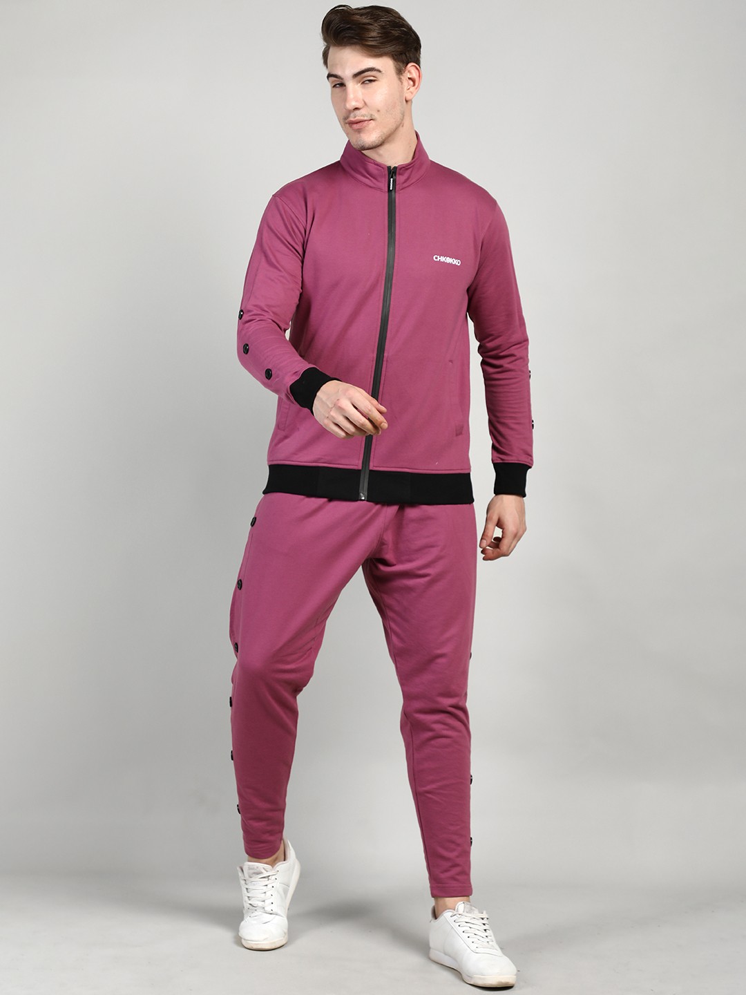 

CHKOKKO Men Purple Solid Casual Tracksuit