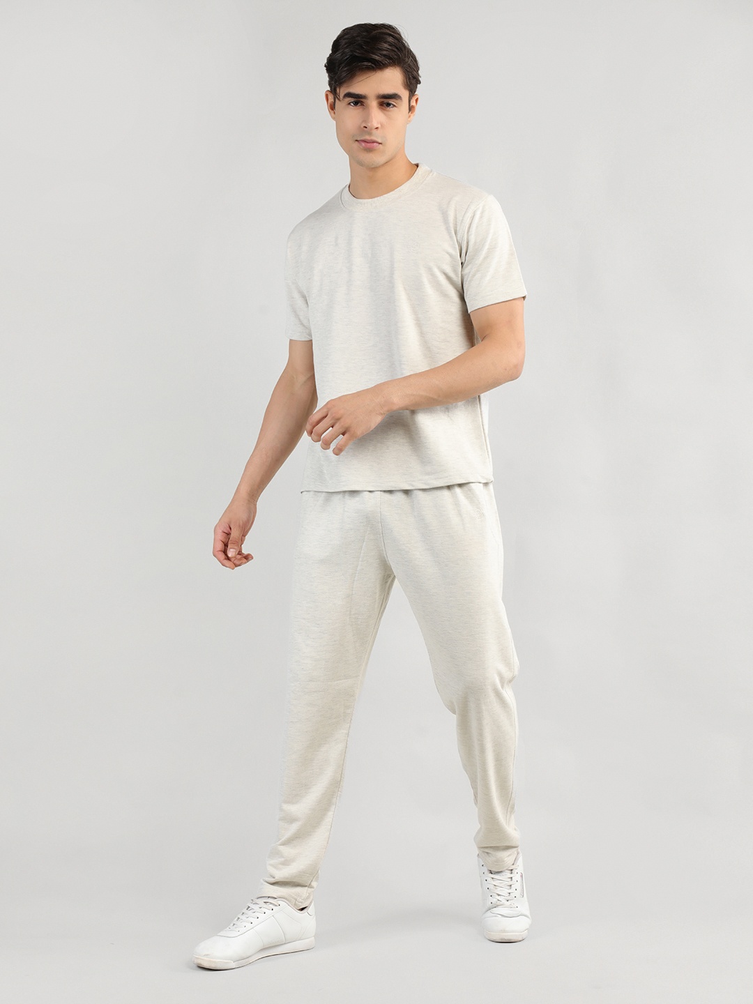 

CHKOKKO Men Off White Solid Casual Summer Track suit Co-ord Sets