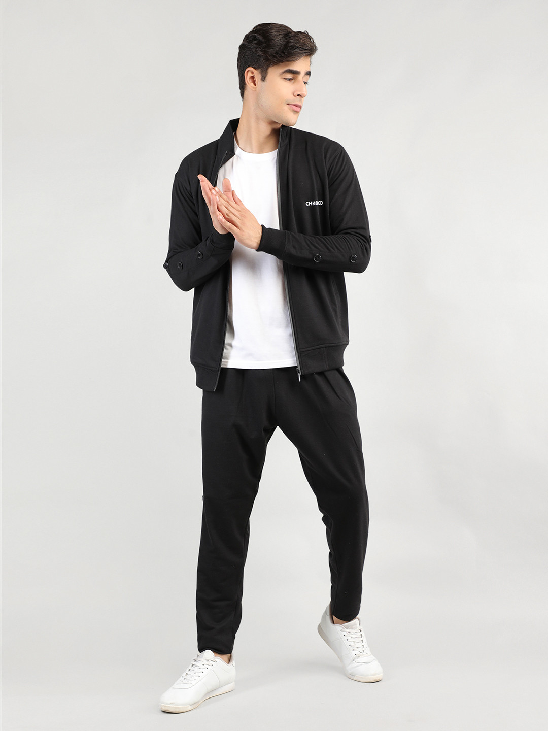 

CHKOKKO Men Solid Sports Tracksuit, Black