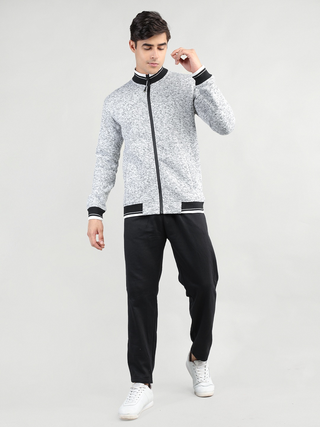 

CHKOKKO Men Grey & Black Solid Tracksuits