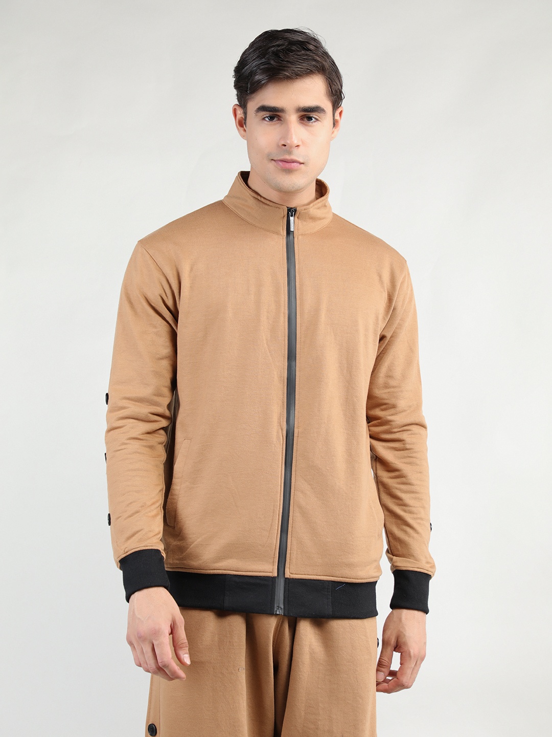 

CHKOKKO Men Camel Brown Cotton Outdoor Bomber Jacket