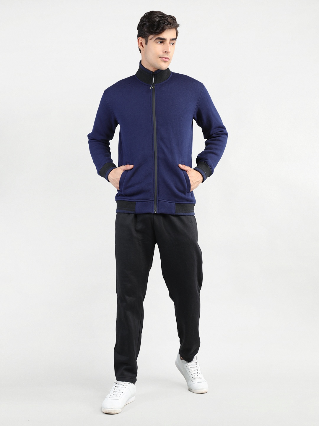 

CHKOKKO Men Navy Blue & Black Solid Tracksuits