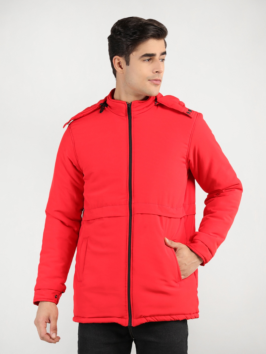 

CHKOKKO Men Red Longline Outdoor Padded Jacket