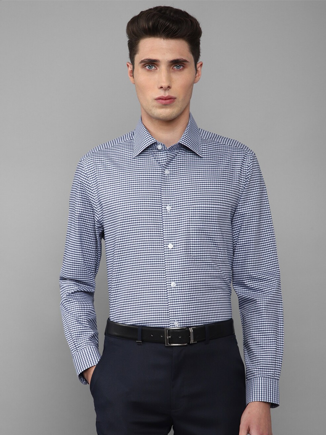 

Louis Philippe Men Blue Slim Fit Micro Checks Pure Cotton Formal Shirt
