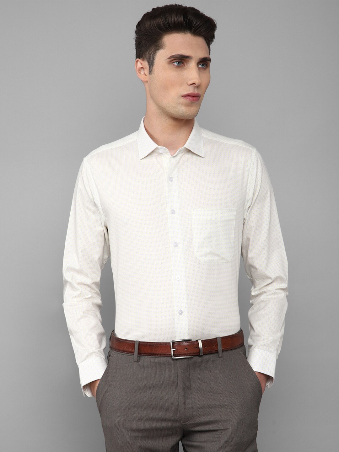 

Louis Philippe Men Cream-Coloured Slim Fit Printed Cotton Formal Shirt