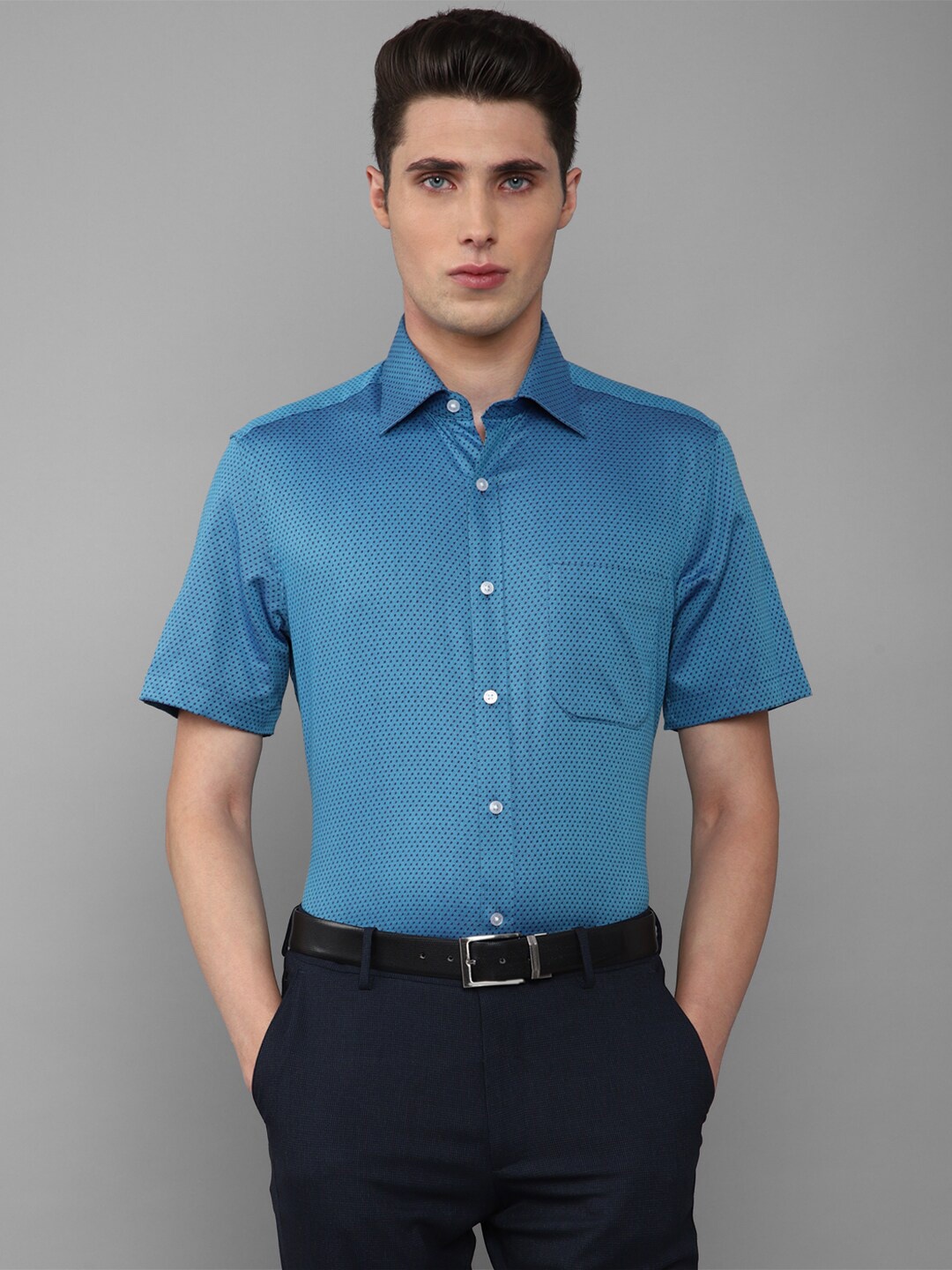

Louis Philippe Men Blue Self Design Slim Fit Pure Cotton Formal Shirt