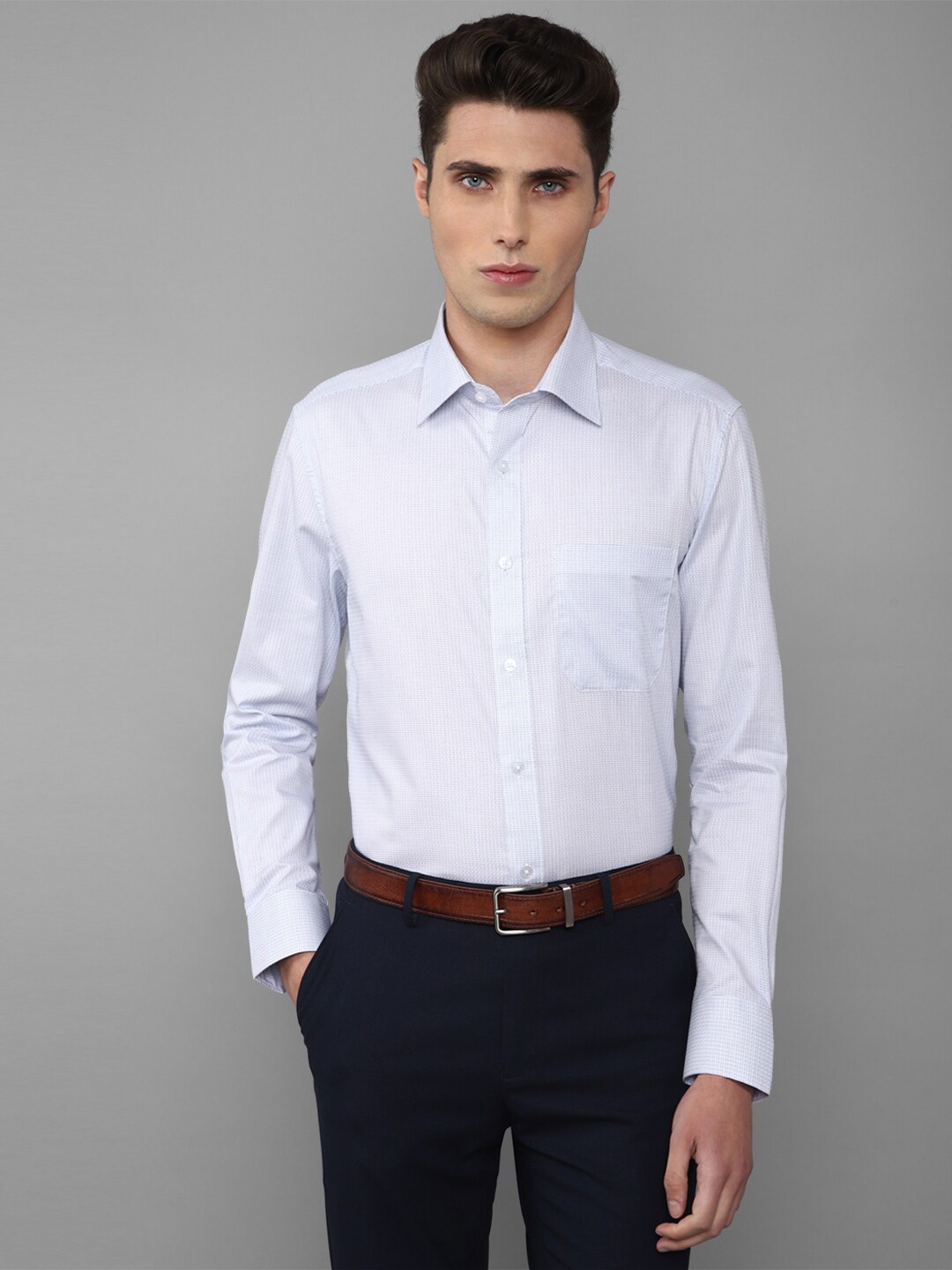 

Louis Philippe Men Blue Slim Fit Micro Checks Cotton Formal Shirt