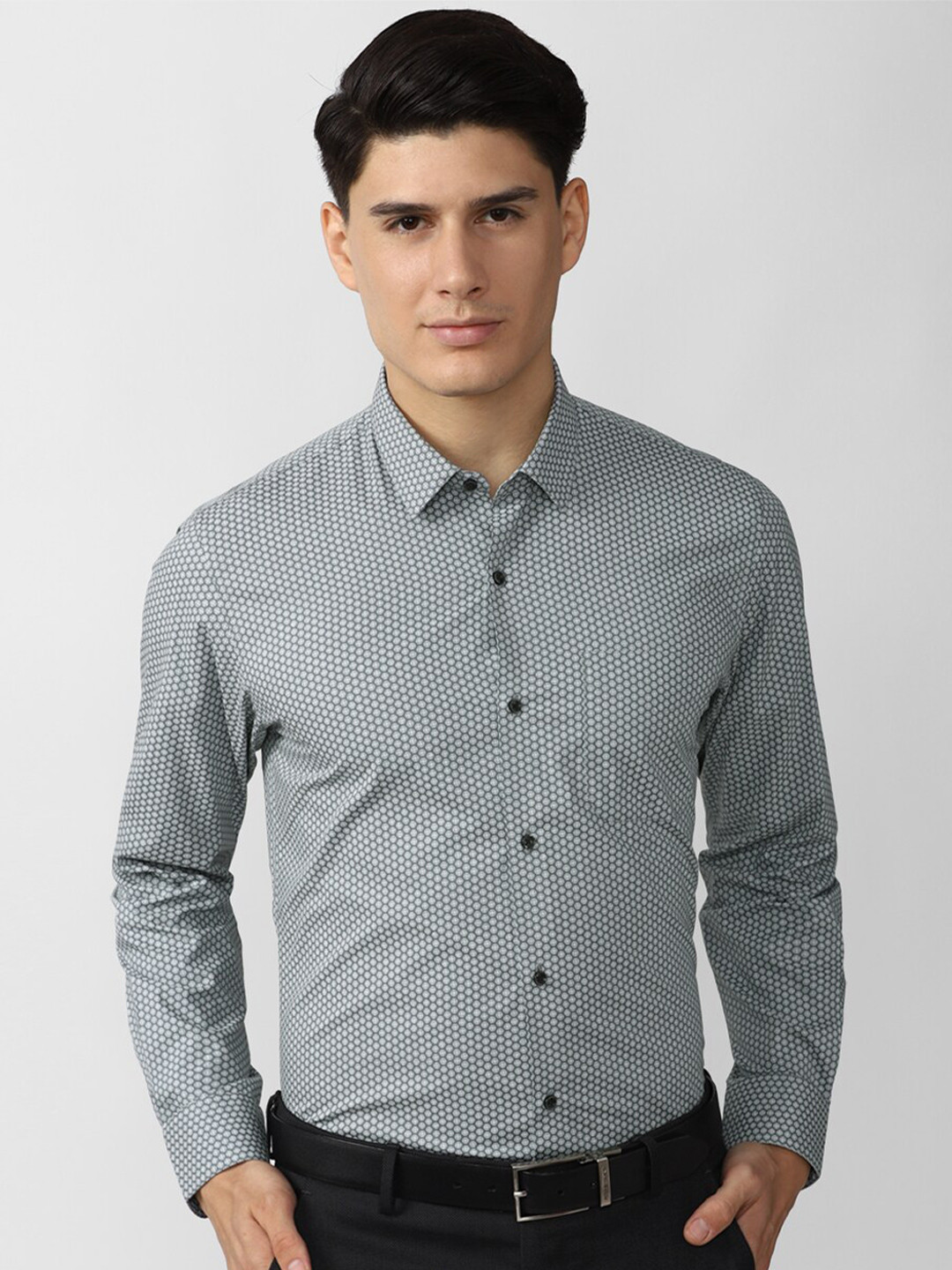

Peter England Men Grey Slim Fit Printed Cotton Formal Shirt