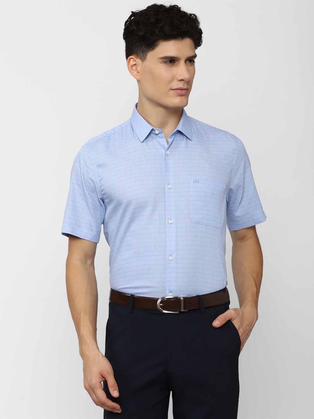 

Peter England Men Blue & Pink Checked Cotton Formal Shirt