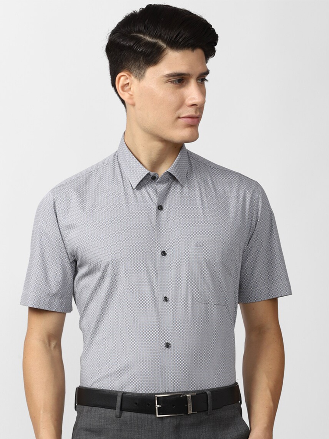 

Peter England Men Grey Printed Cotton Formal Shirt