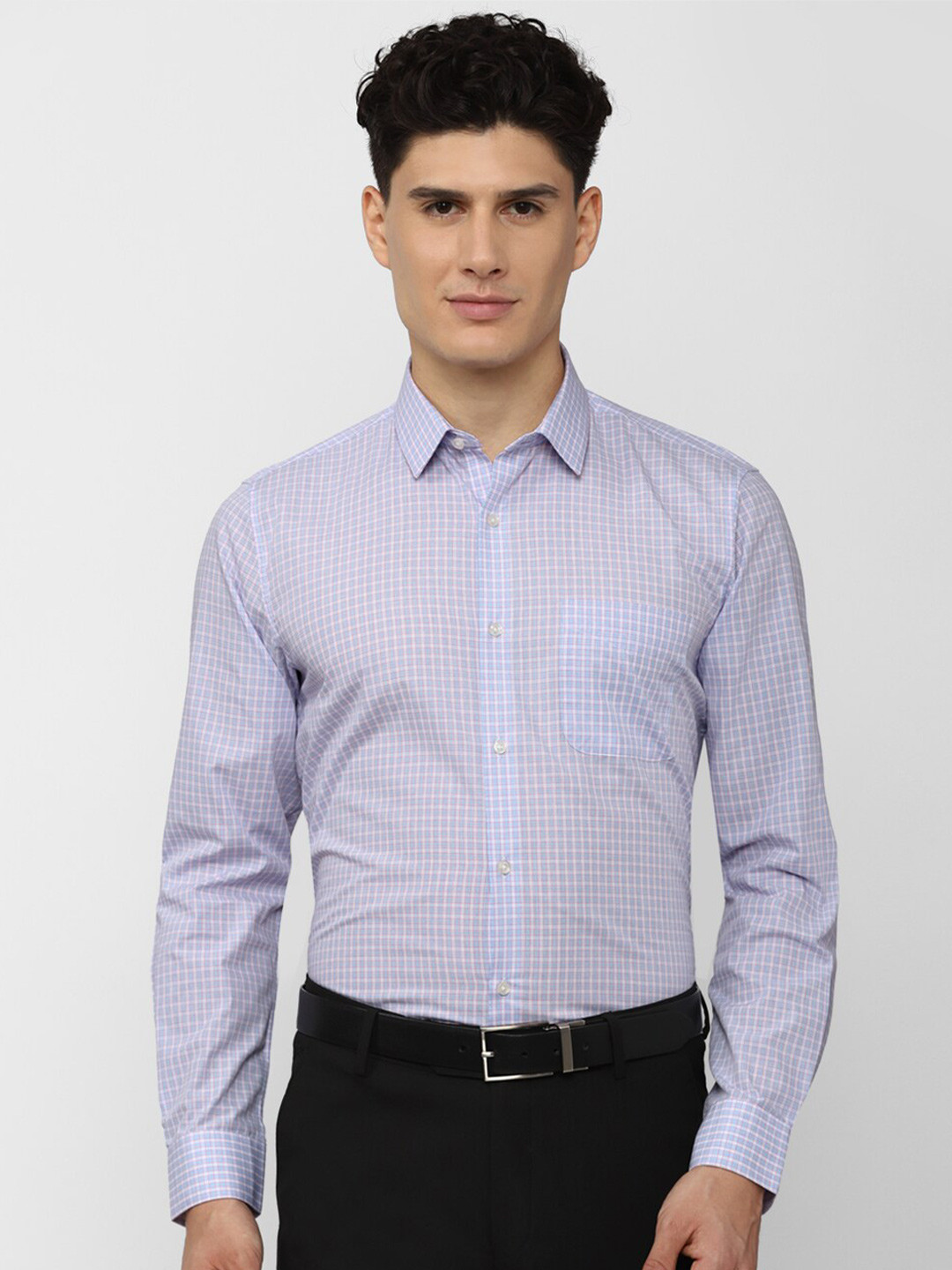 

Peter England Men Blue Checked Cotton Formal Shirt