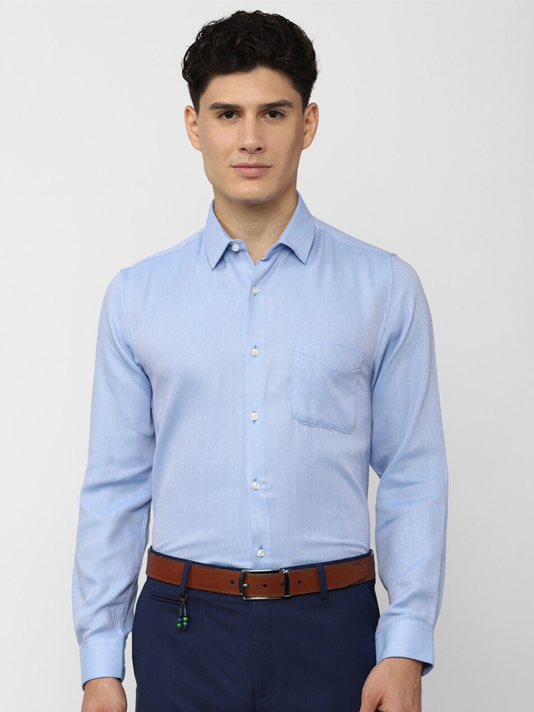 

Peter England Men Blue Self Design Cotton Formal Shirt