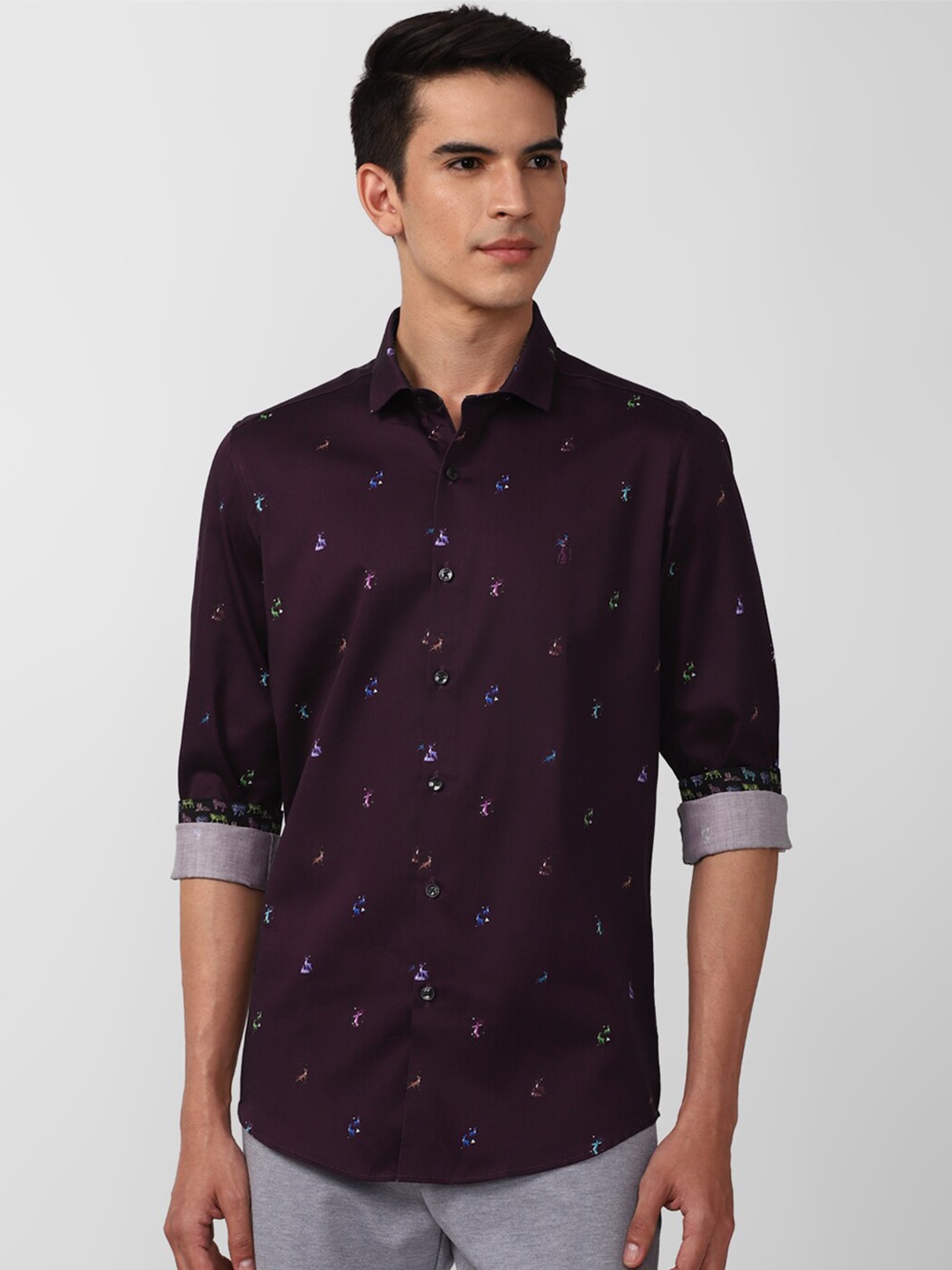 

SIMON CARTER LONDON Men Purple Slim Fit Printed Pure Cotton Casual Shirt
