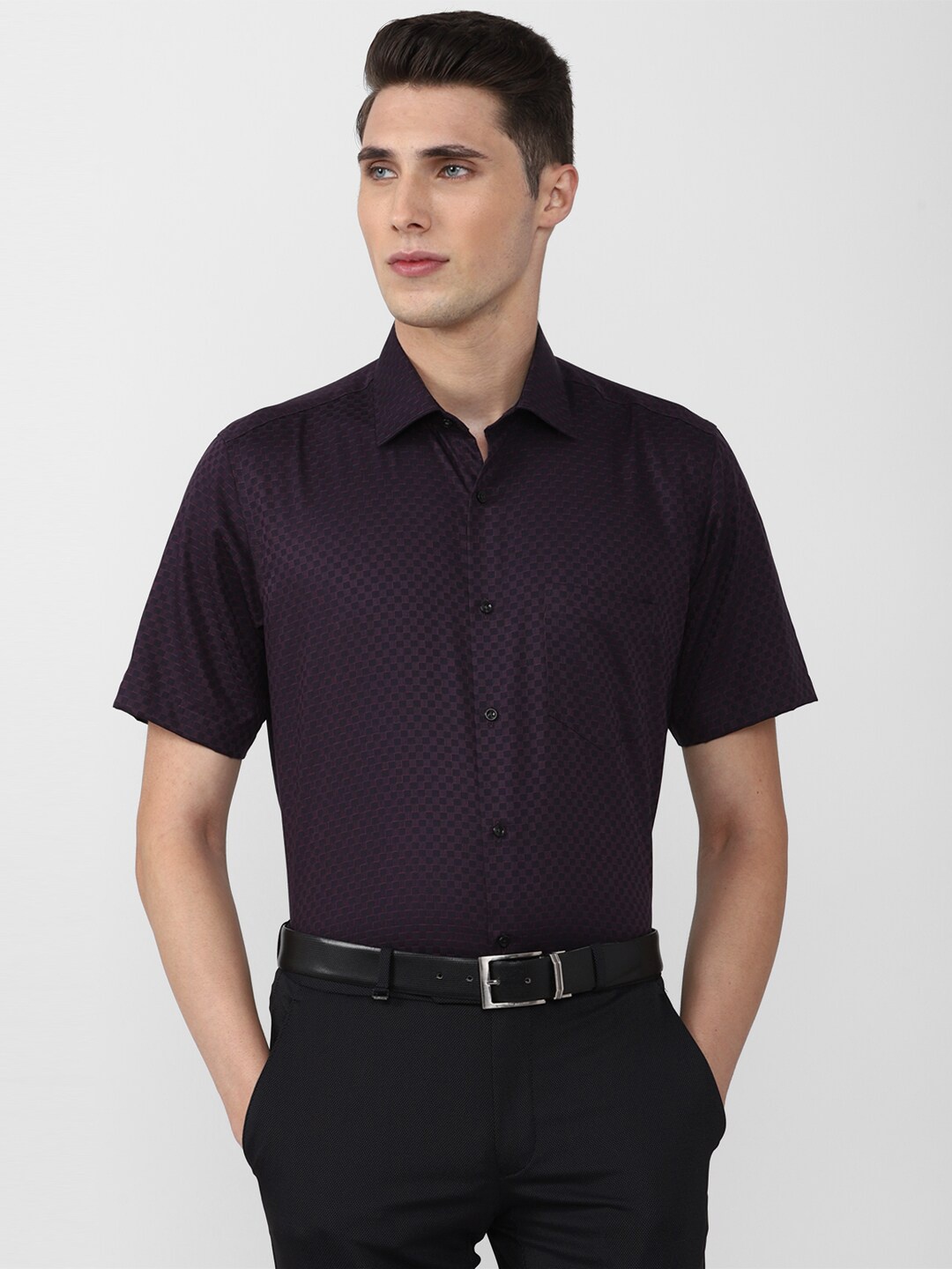 

Van Heusen Men Purple Checked Pure Cotton Formal Shirt
