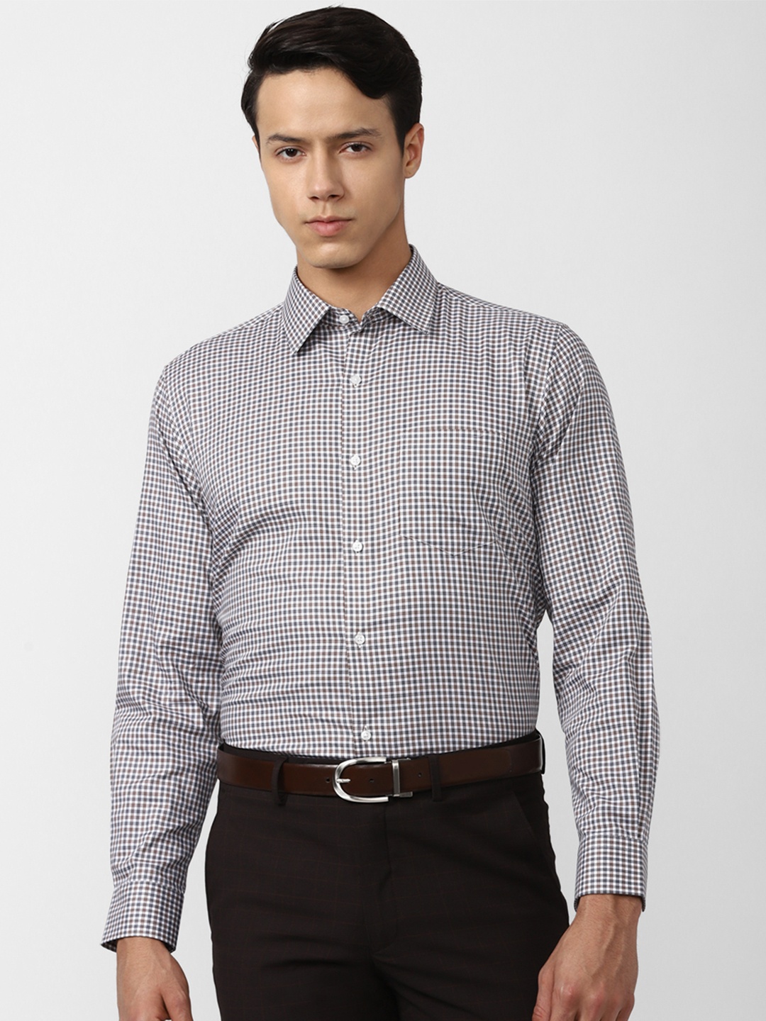 

Van Heusen Men Grey Checked Cotton Formal Shirt