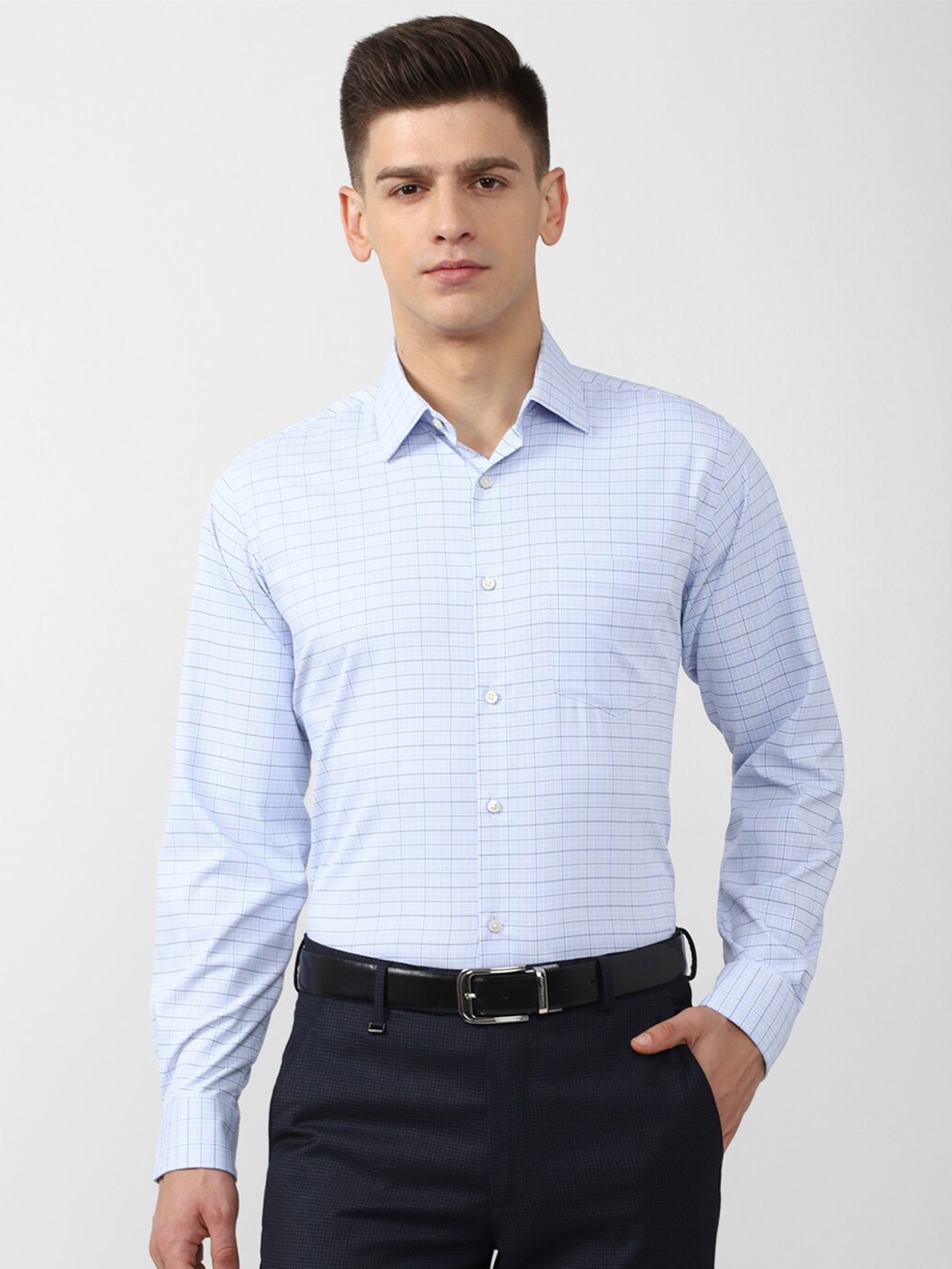 

Van Heusen Men Blue Checked Formal Shirt