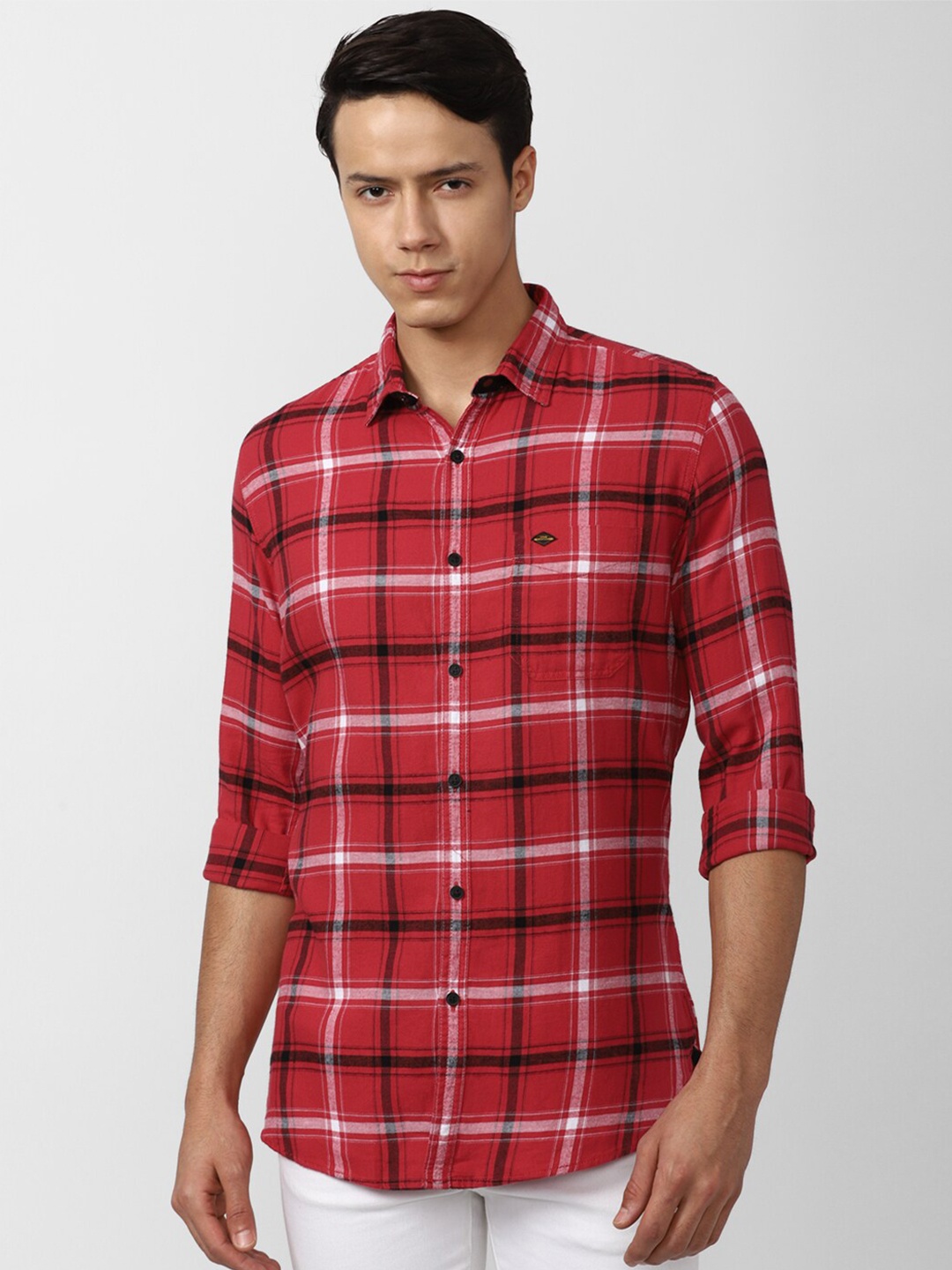

VAN HEUSEN DENIM LABS Men Red Slim Fit Checked Casual Shirt