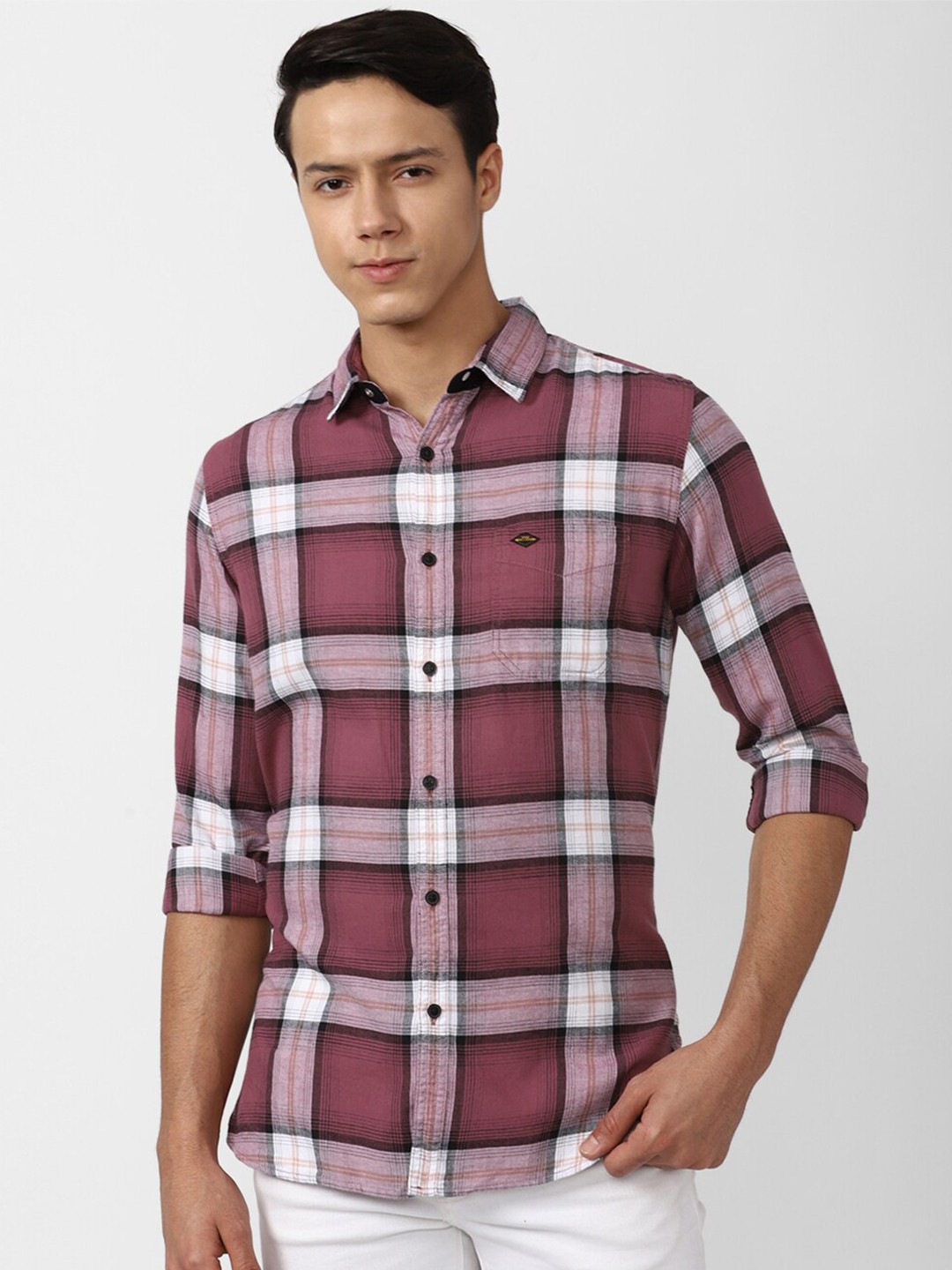 

VAN HEUSEN DENIM LABS Men Purple Slim Fit Tartan Checked Casual Shirt