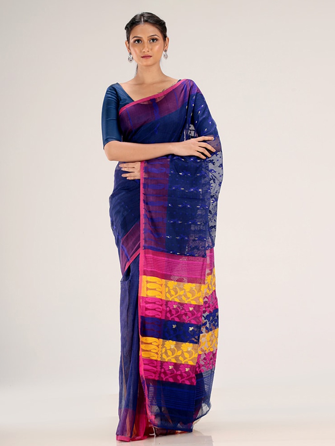 

AllSilks Blue & Pink Woven Design Jamdani Saree