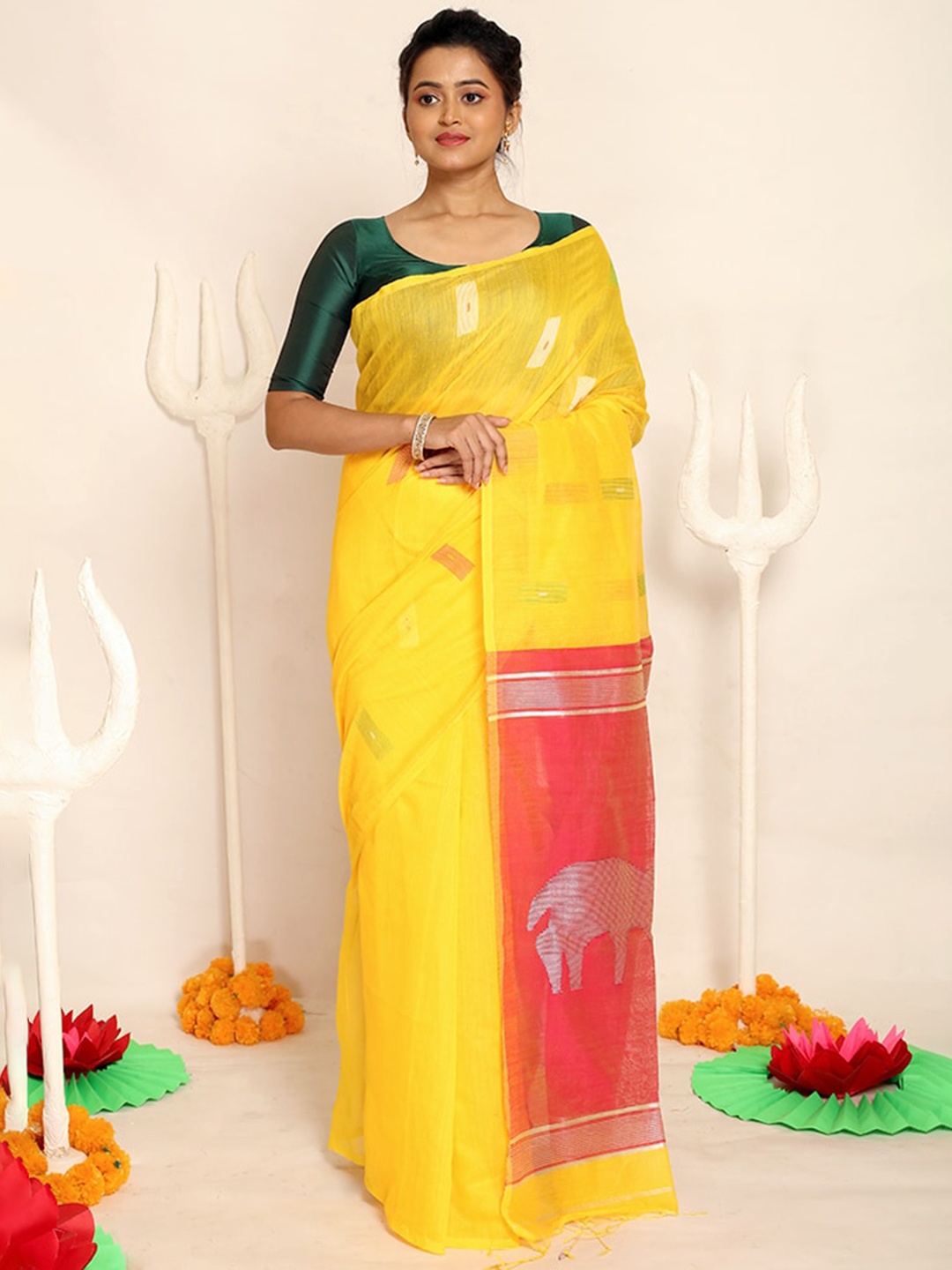

AllSilks Yellow Banarasi Saree