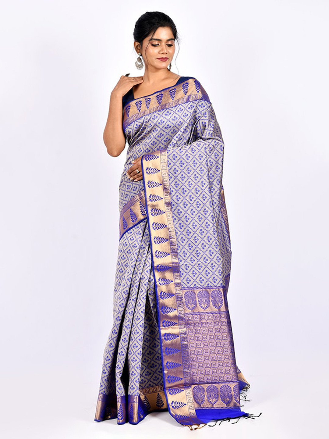 

AllSilks Grey Ethnic Motifs Zari Pure Cotton Saree