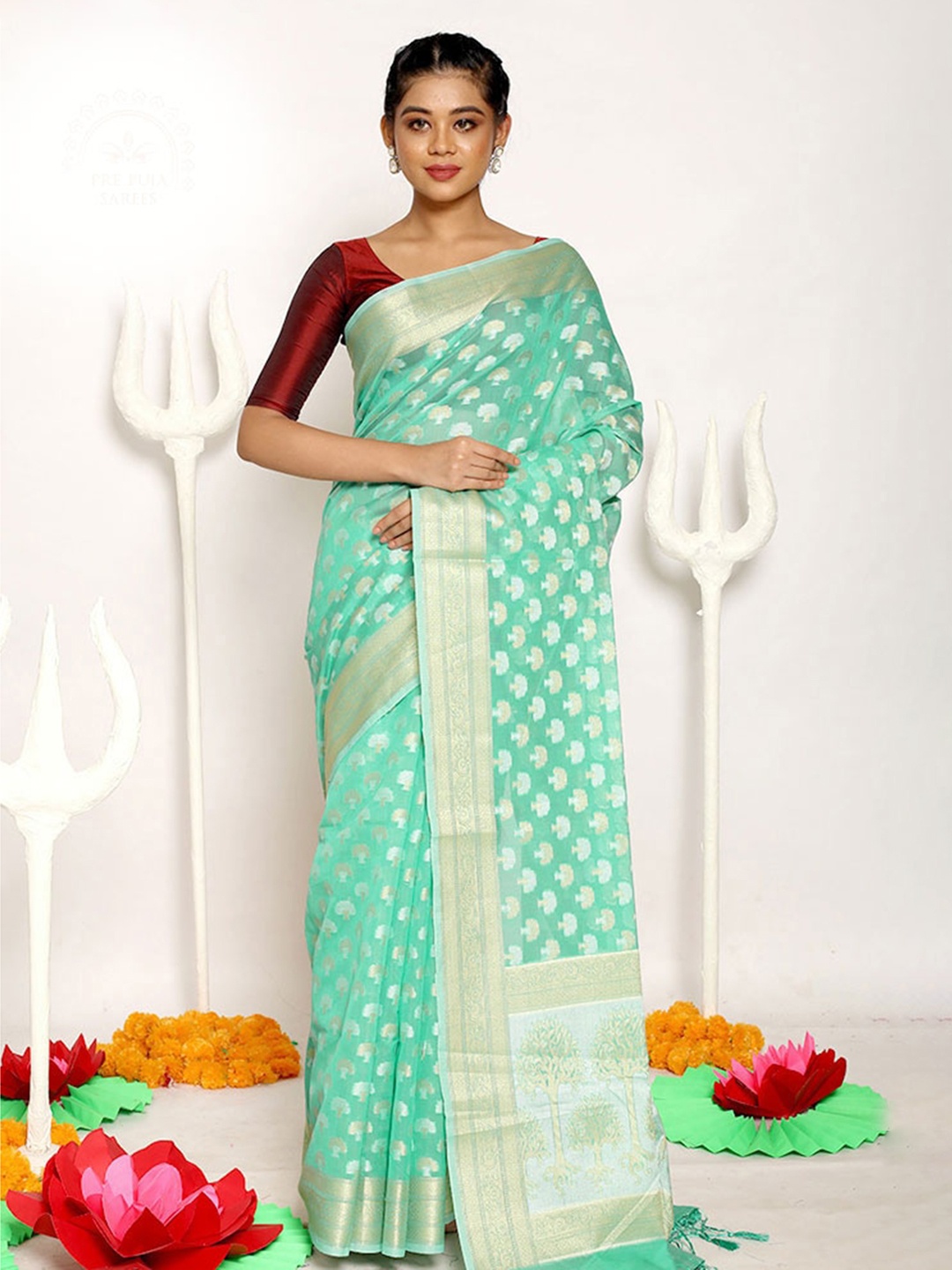 

AllSilks Green Woven Design Zari Art Silk Saree