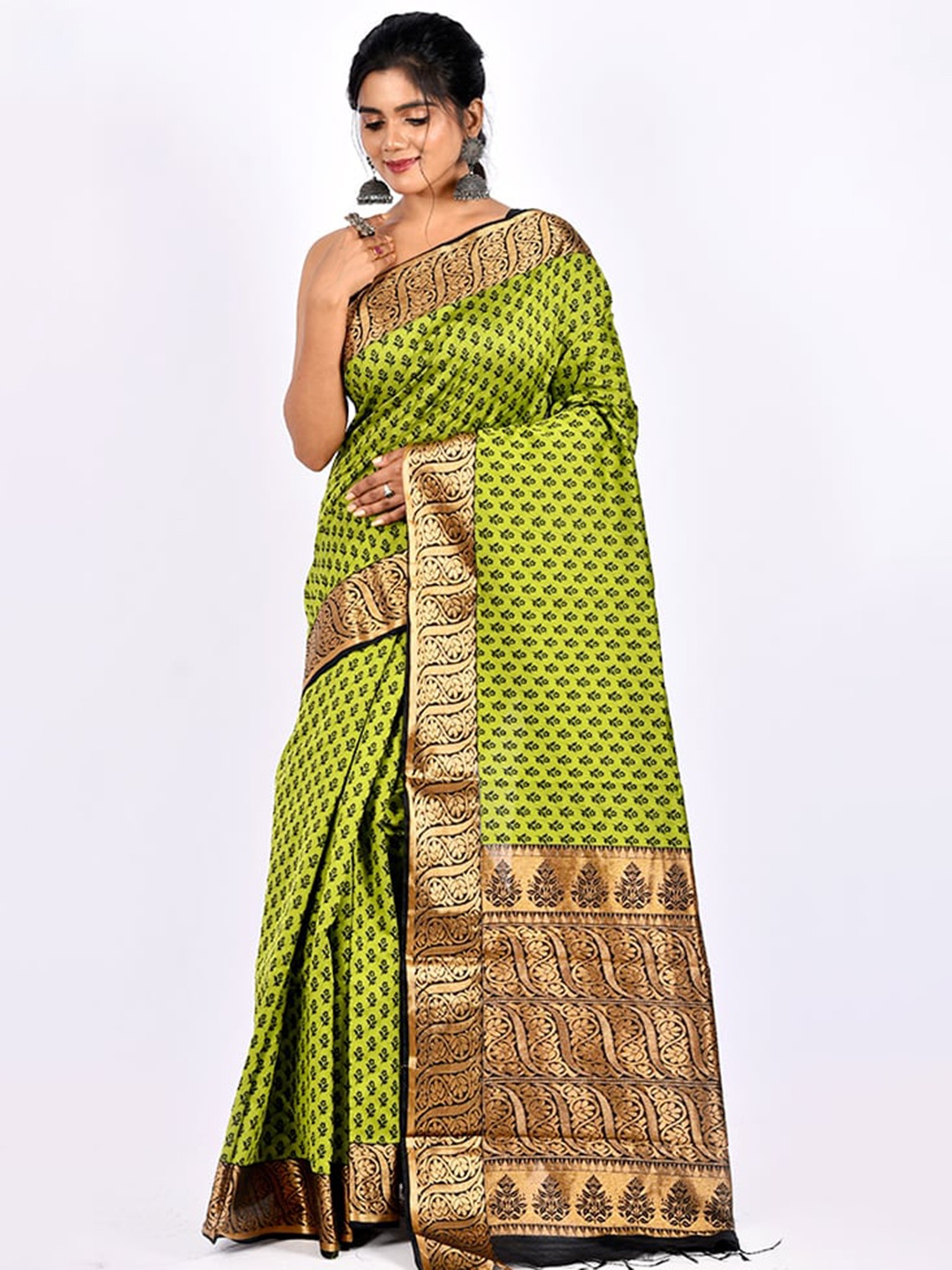 

AllSilks Green Ethnic Motifs Zari Pure Cotton Saree