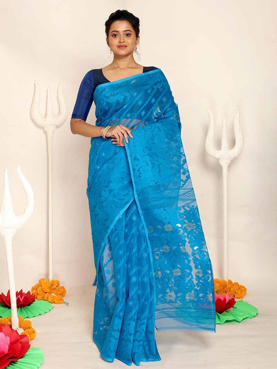 

AllSilks Blue Woven Design Jamdani Saree