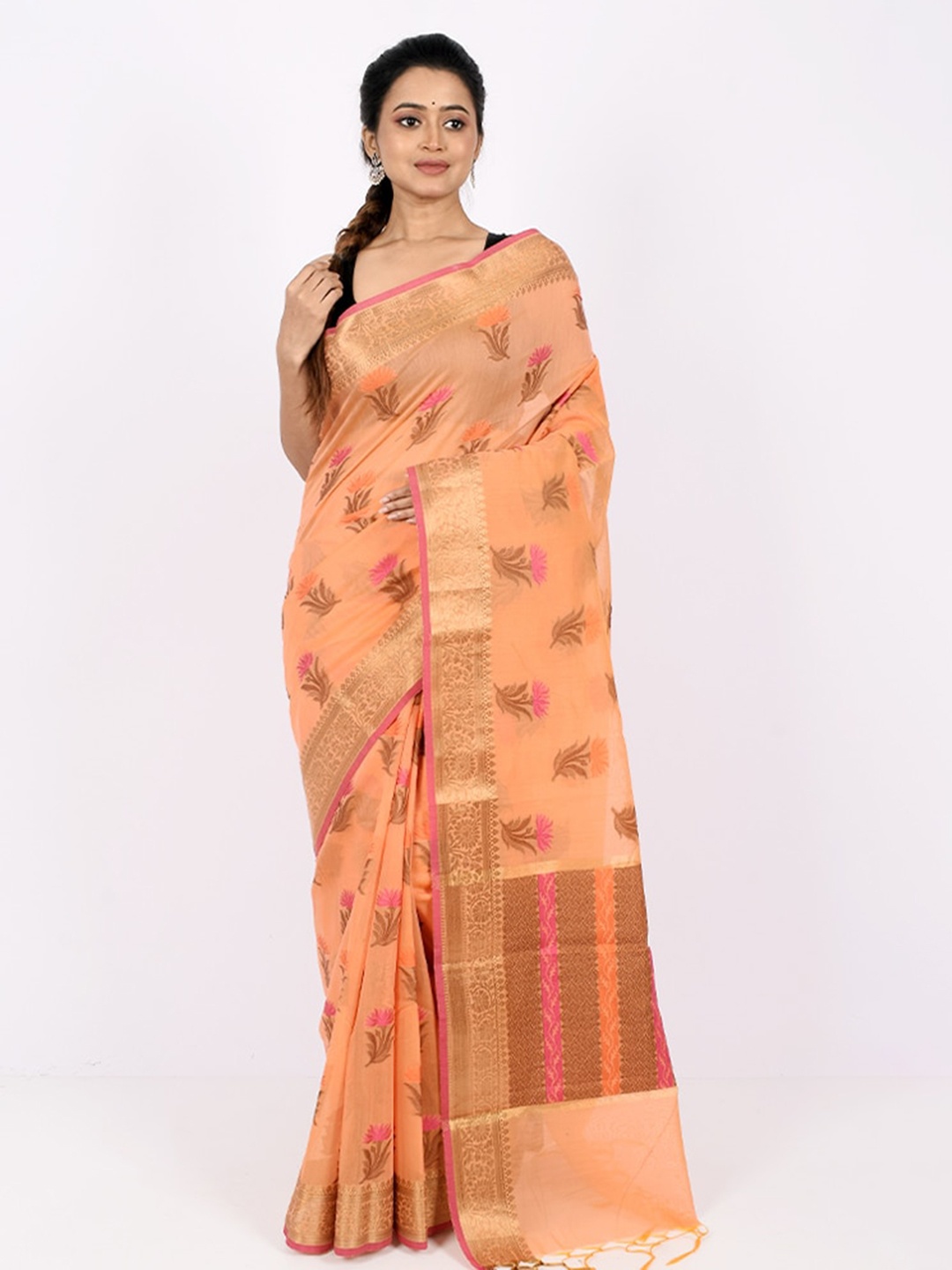 

AllSilks Peach-Coloured Ethnic Motifs Zari Saree