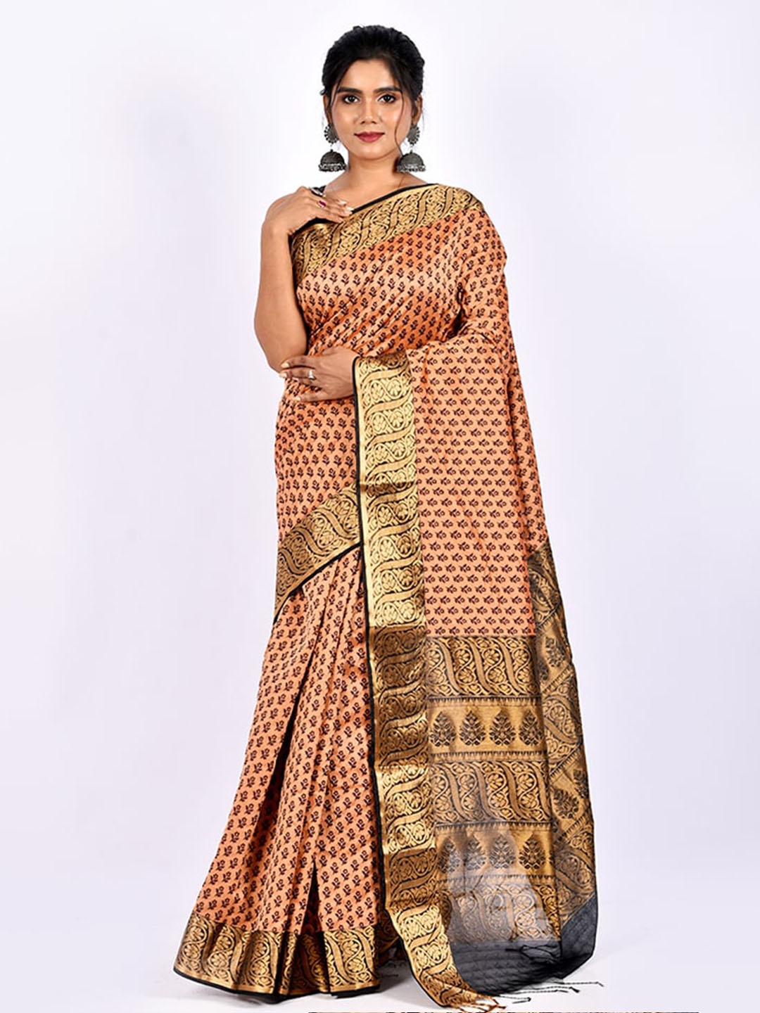 

AllSilks Rust Ethnic Motifs Zari Pure Cotton Saree