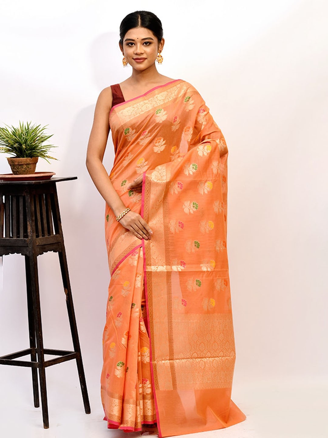 

AllSilks Rust Ethnic Motifs Saree