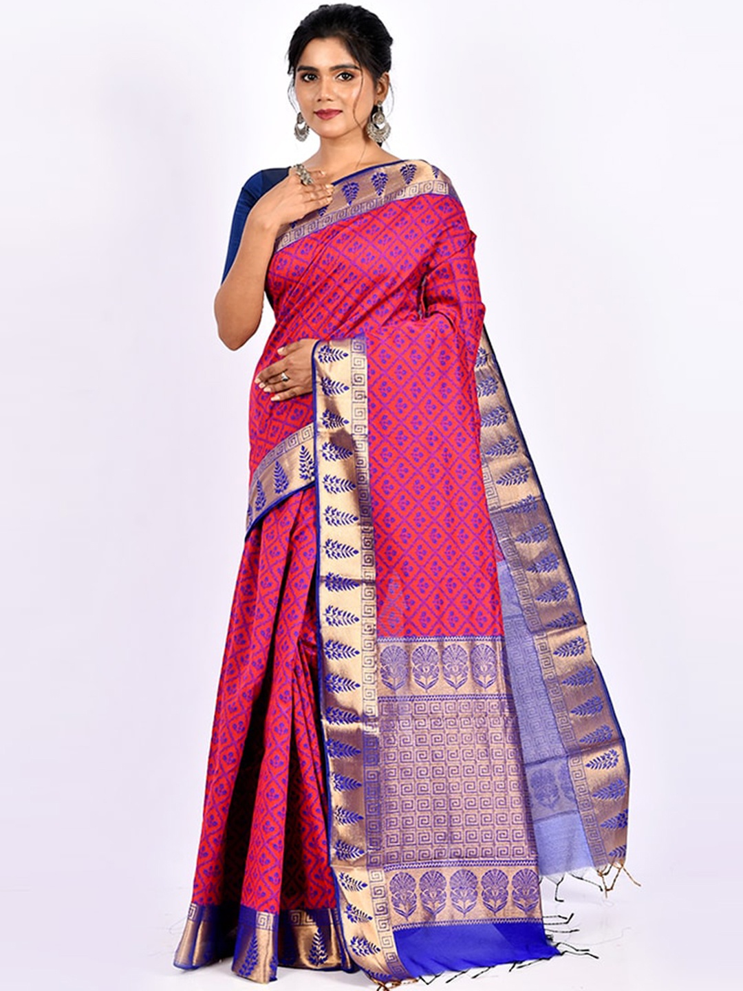 

AllSilks Magenta & Blue Ethnic Motifs Zari Saree