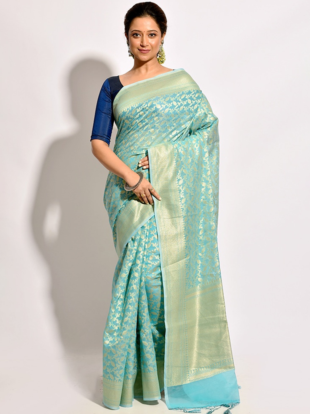 

AllSilks Blue & Golden Ethnic Motifs Silk Blend Kota Saree