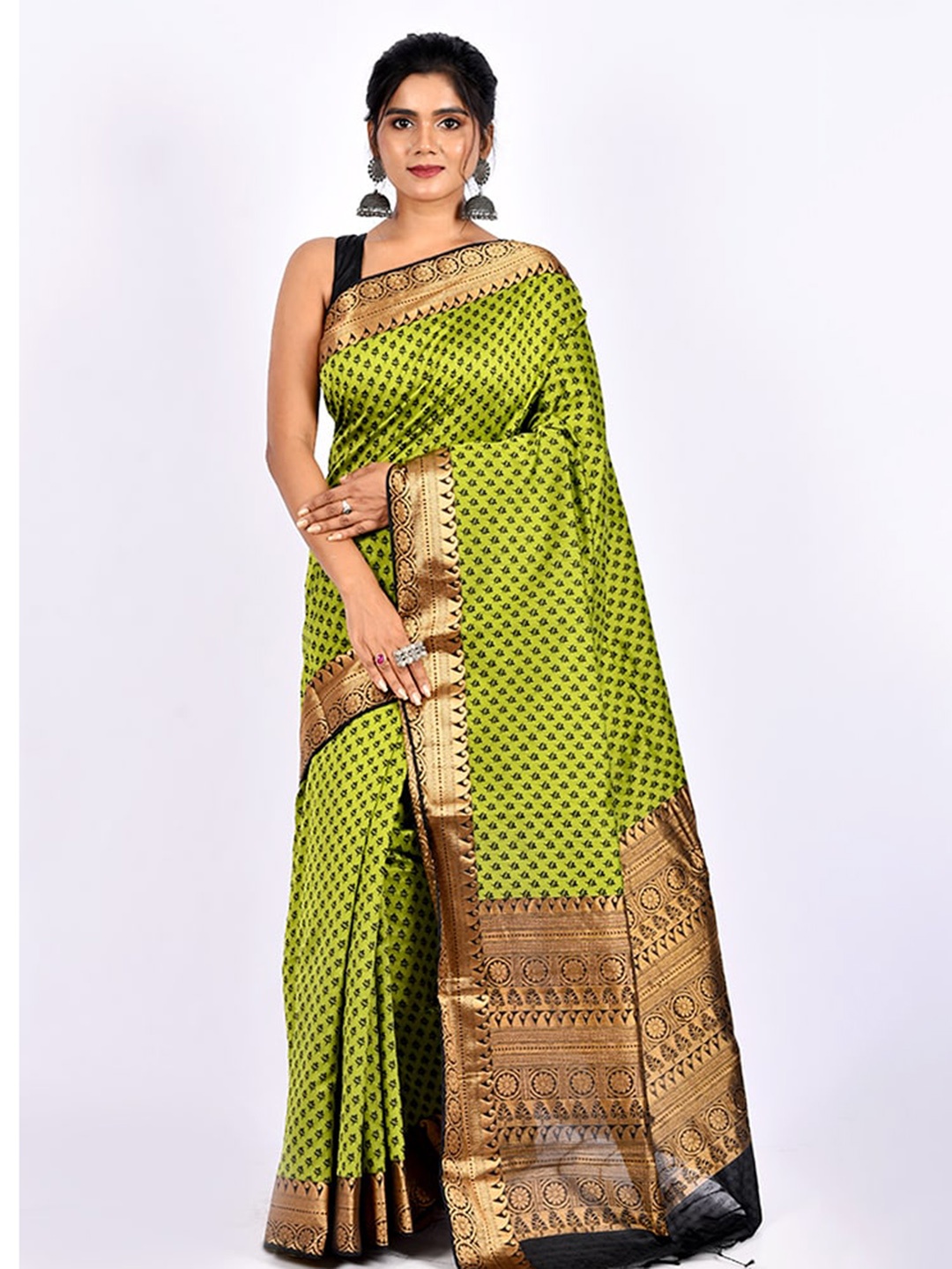 

AllSilks Lime Green Ethnic Motifs Zari Pure Cotton Saree