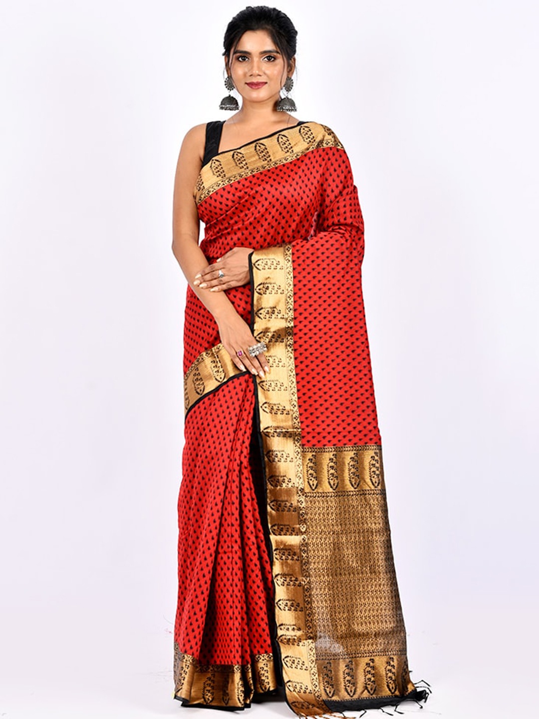 

AllSilks Red Ethnic Motifs Zari Pure Cotton Saree