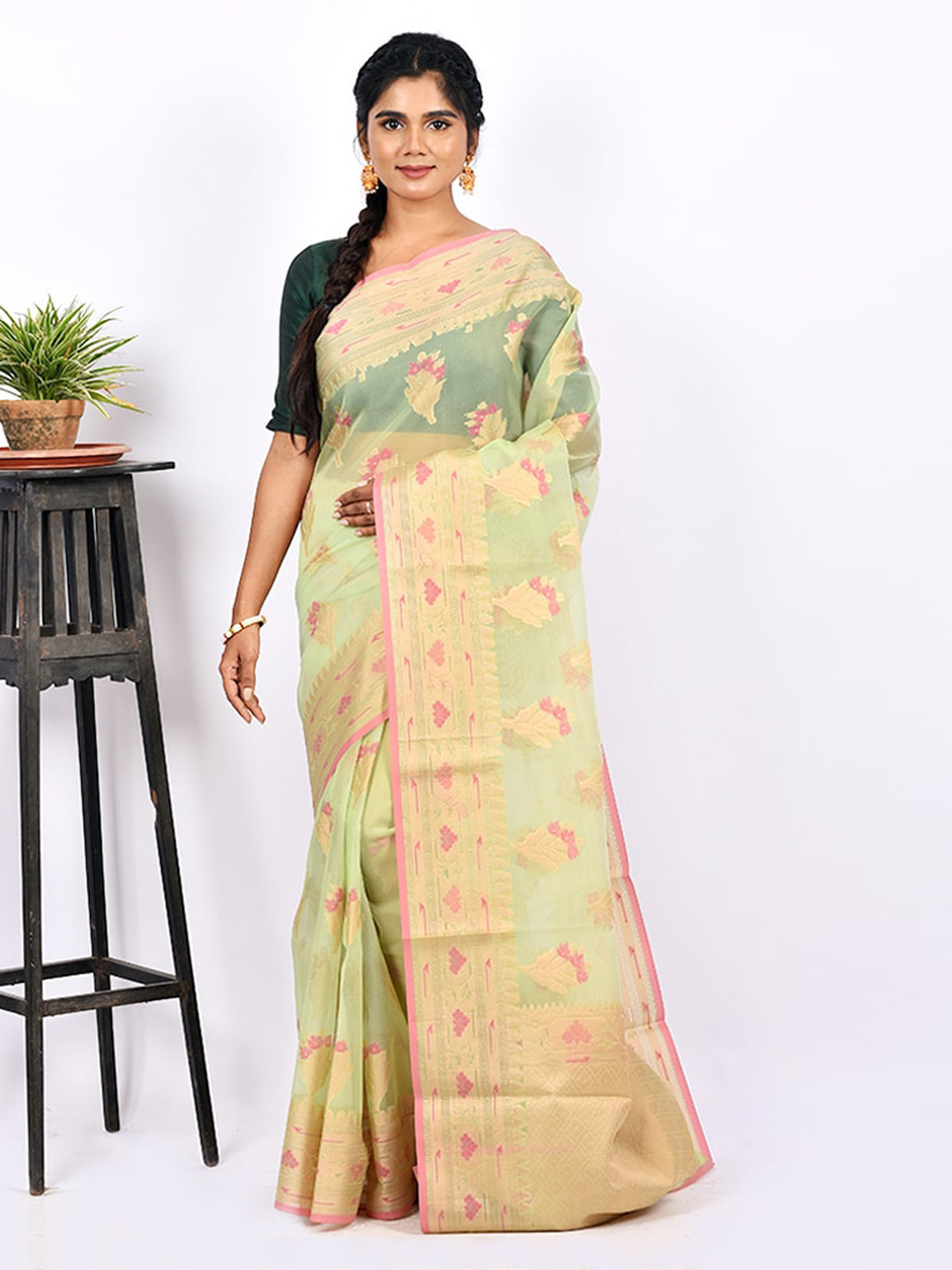 

AllSilks Green Ethnic Motifs Saree