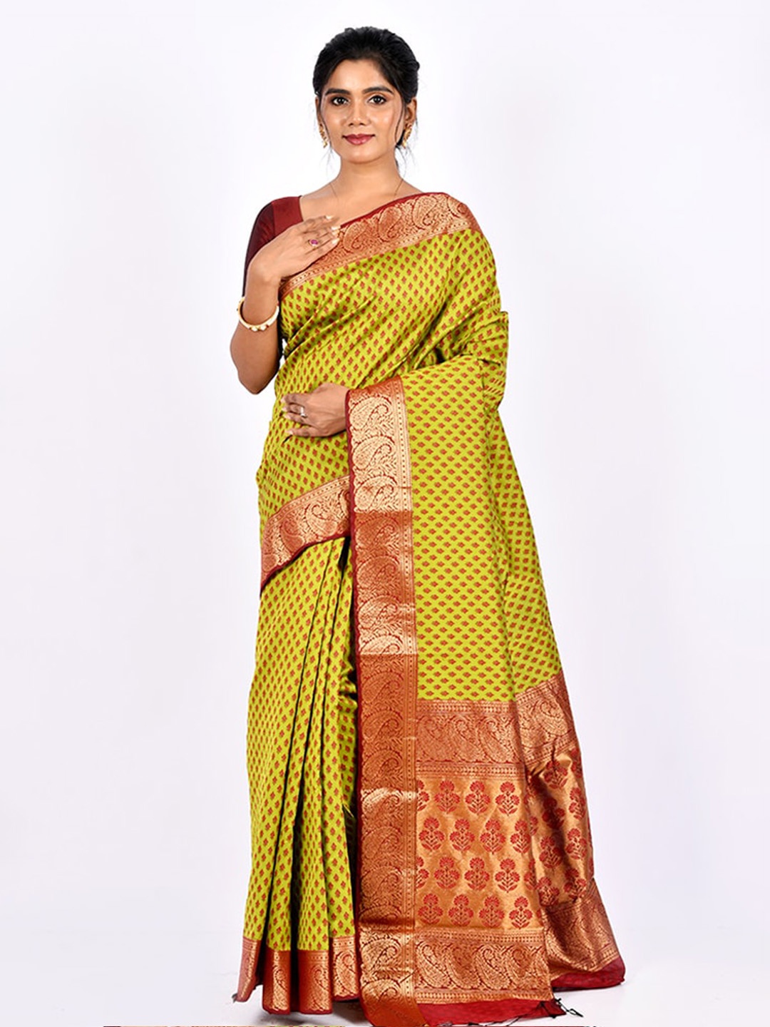 

AllSilks Green & Copper Ethnic Motifs Saree