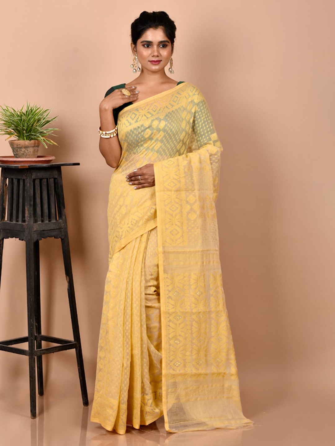 

AllSilks Yellow Floral Saree