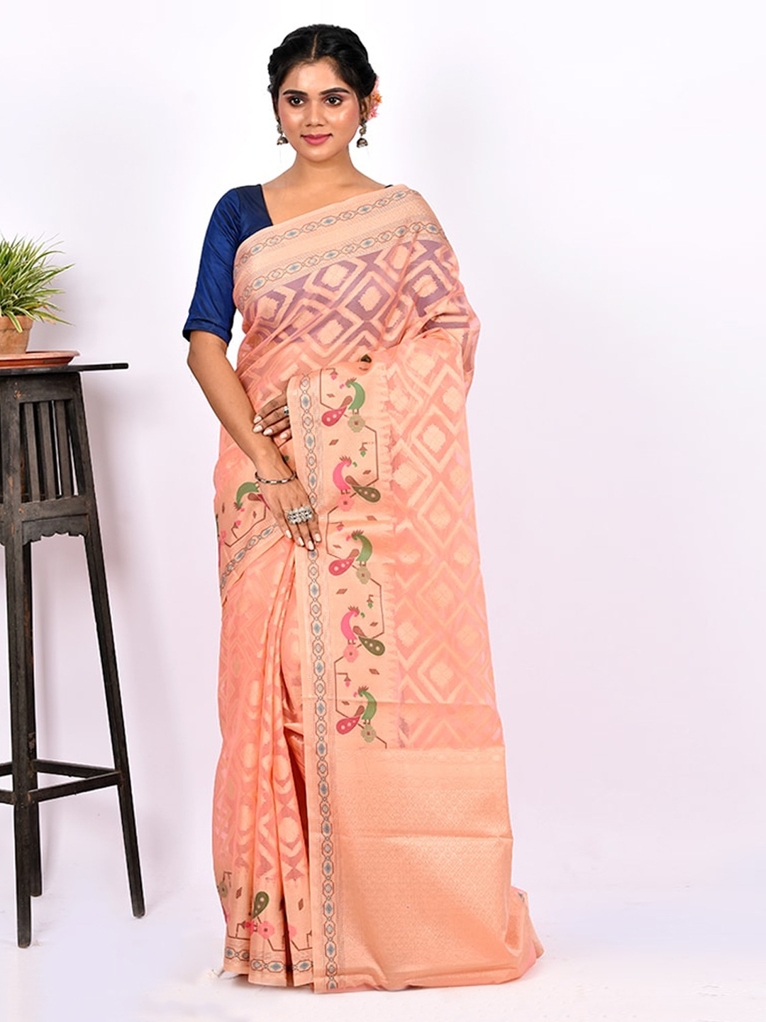 

AllSilks Pink Ethnic Motifs Saree