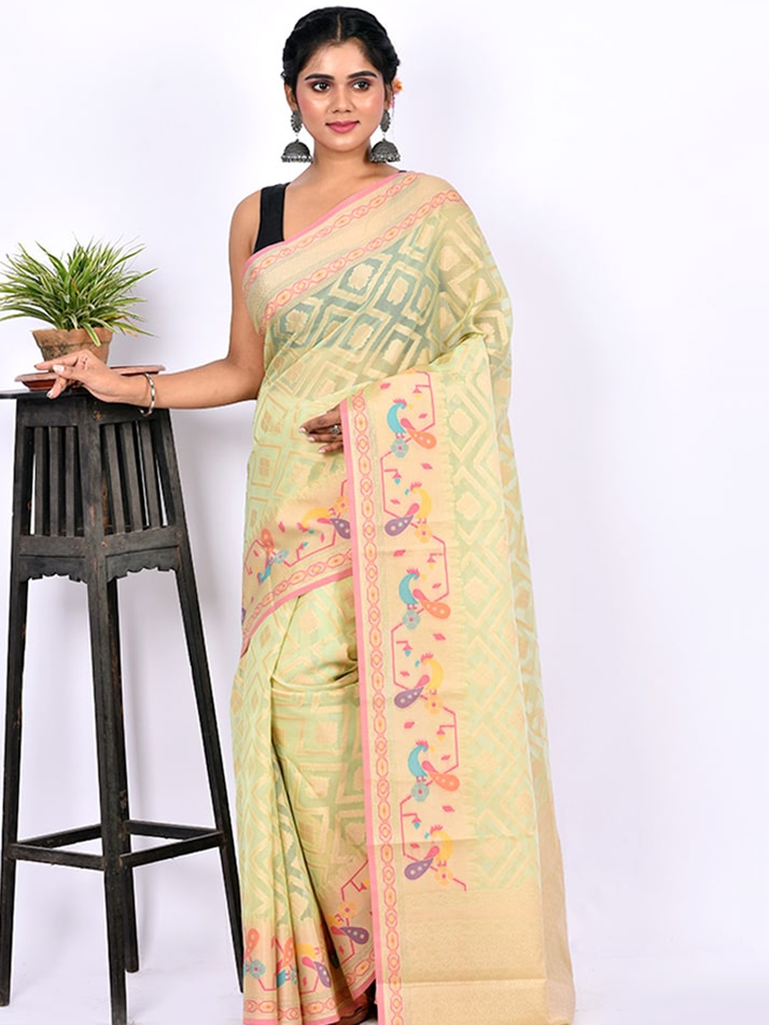 

AllSilks Green Ethnic Motifs Saree