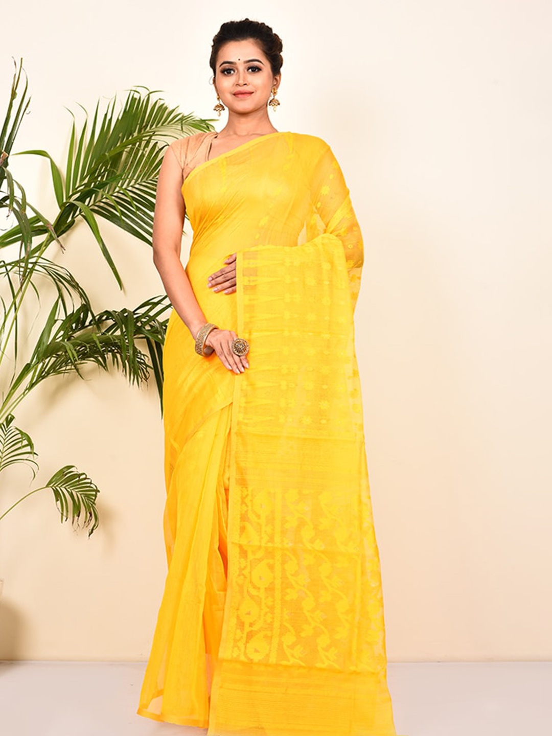 

AllSilks Yellow Woven Design Jamdani Saree