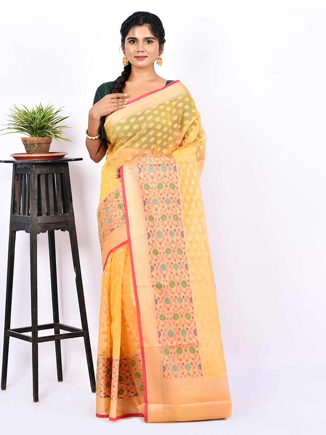 

AllSilks Yellow Ethnic Motifs Saree