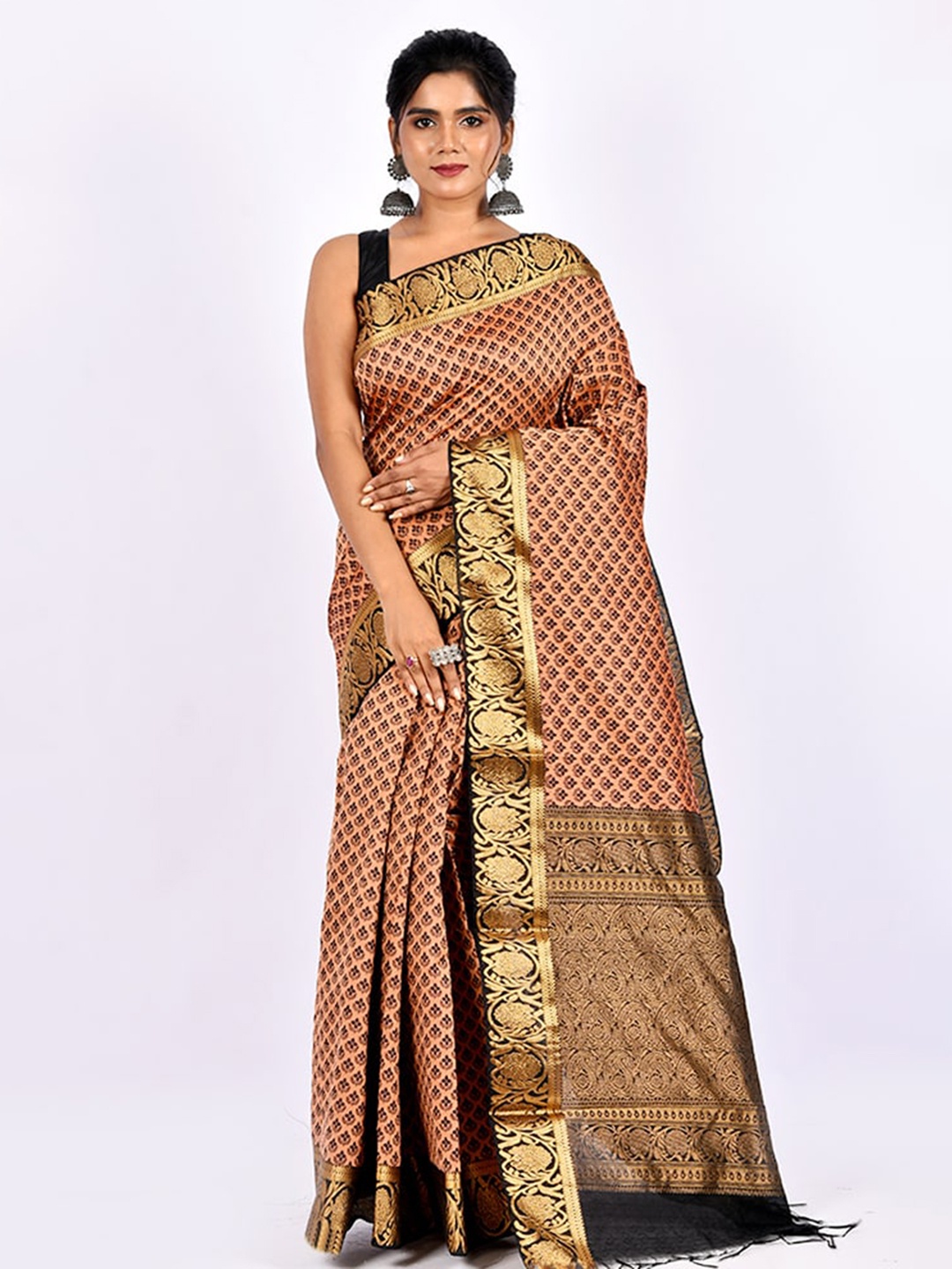 

AllSilks Rust & Gold-Toned Ethnic Motifs Zari Saree