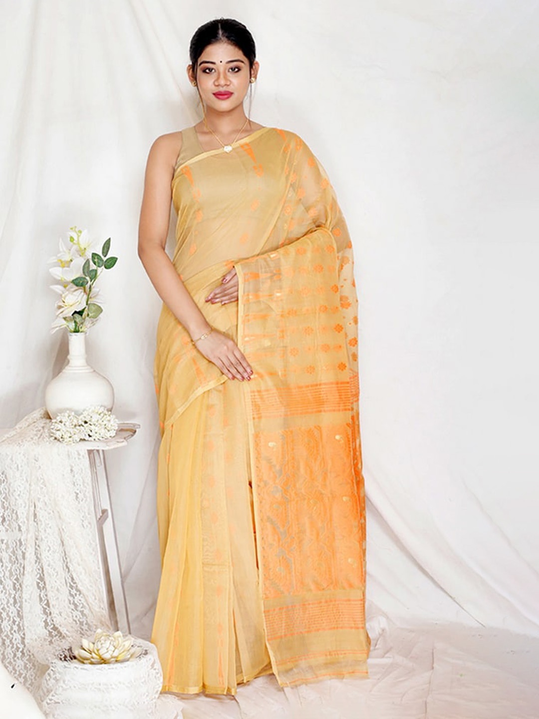 

AllSilks Yellow Floral Saree