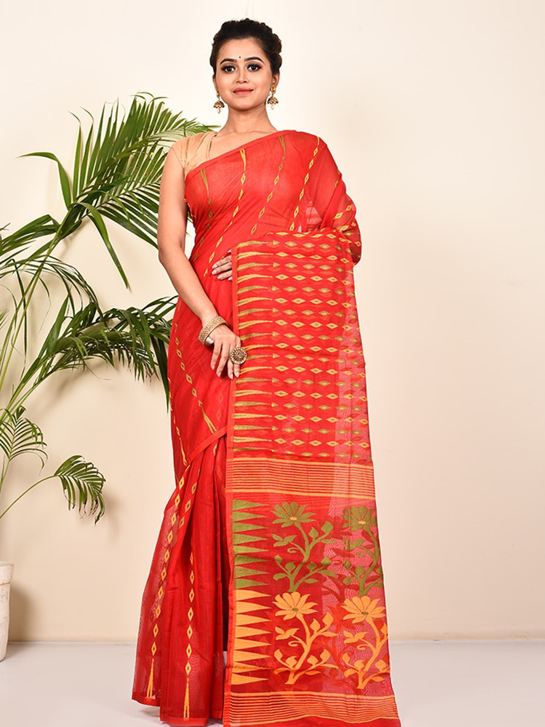 

AllSilks Red Taant Saree