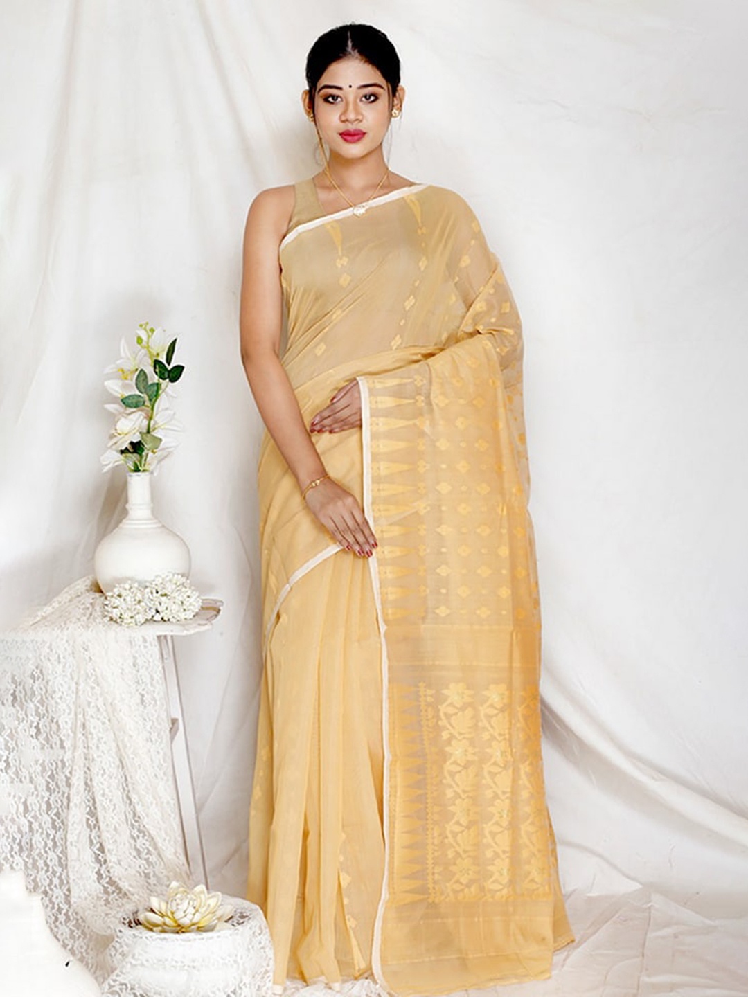 

AllSilks Beige Ethnic Motifs Saree