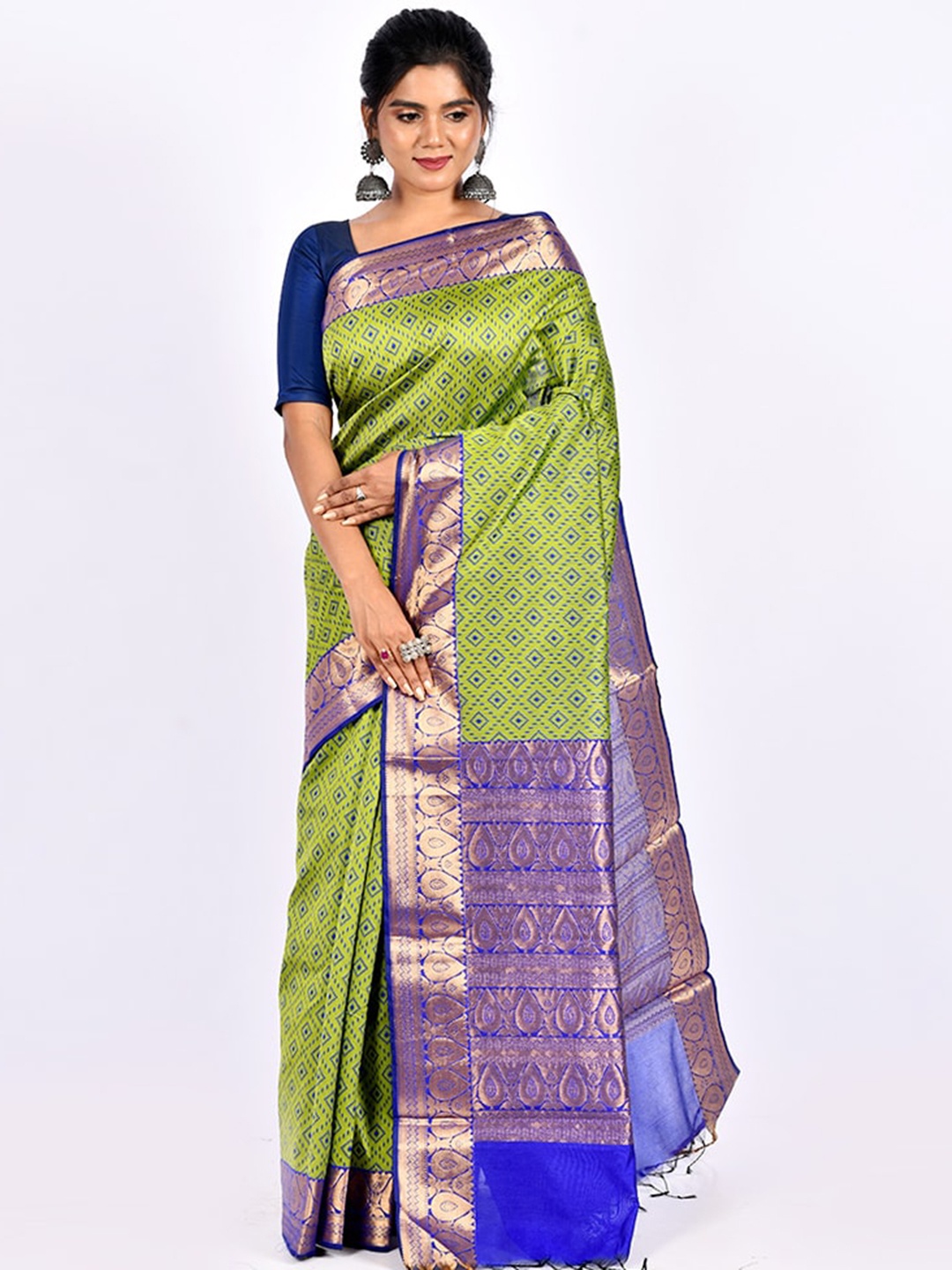 

AllSilks Green & Blue Ethnic Motifs Zari Saree