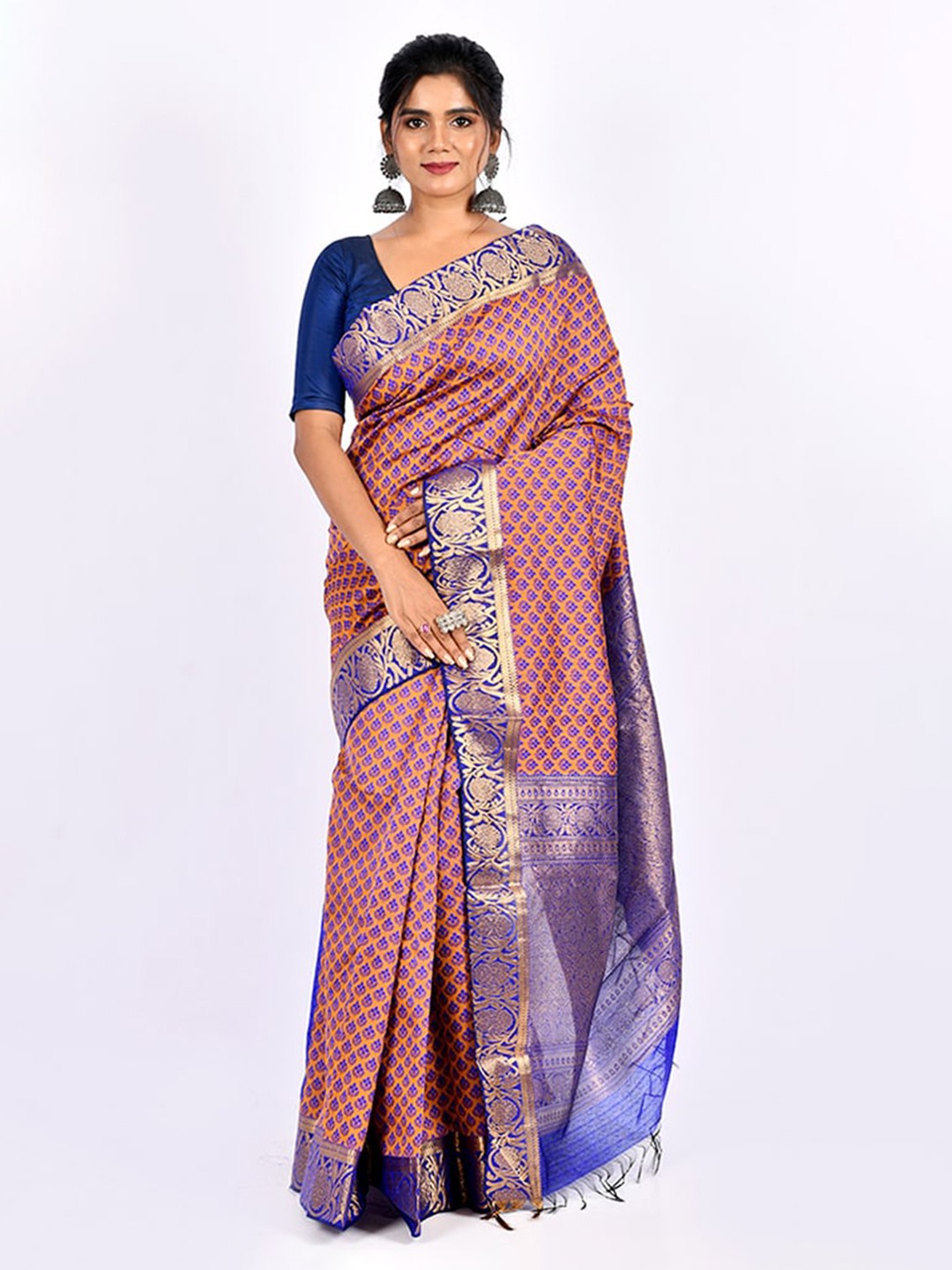 

AllSilks Pink & Blue Ethnic Motifs Zari Saree