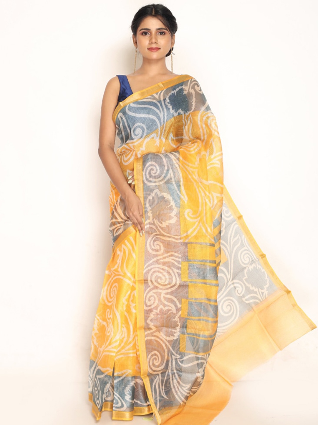 

AllSilks Yellow Floral Kota Saree