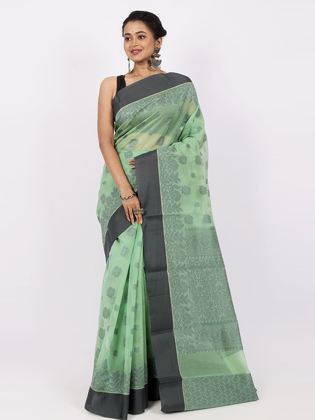 

AllSilks Green Floral Saree